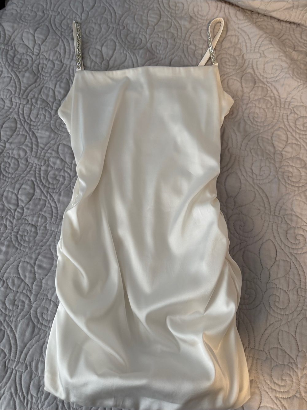 White Satin Slip Dress with Beaded Straps